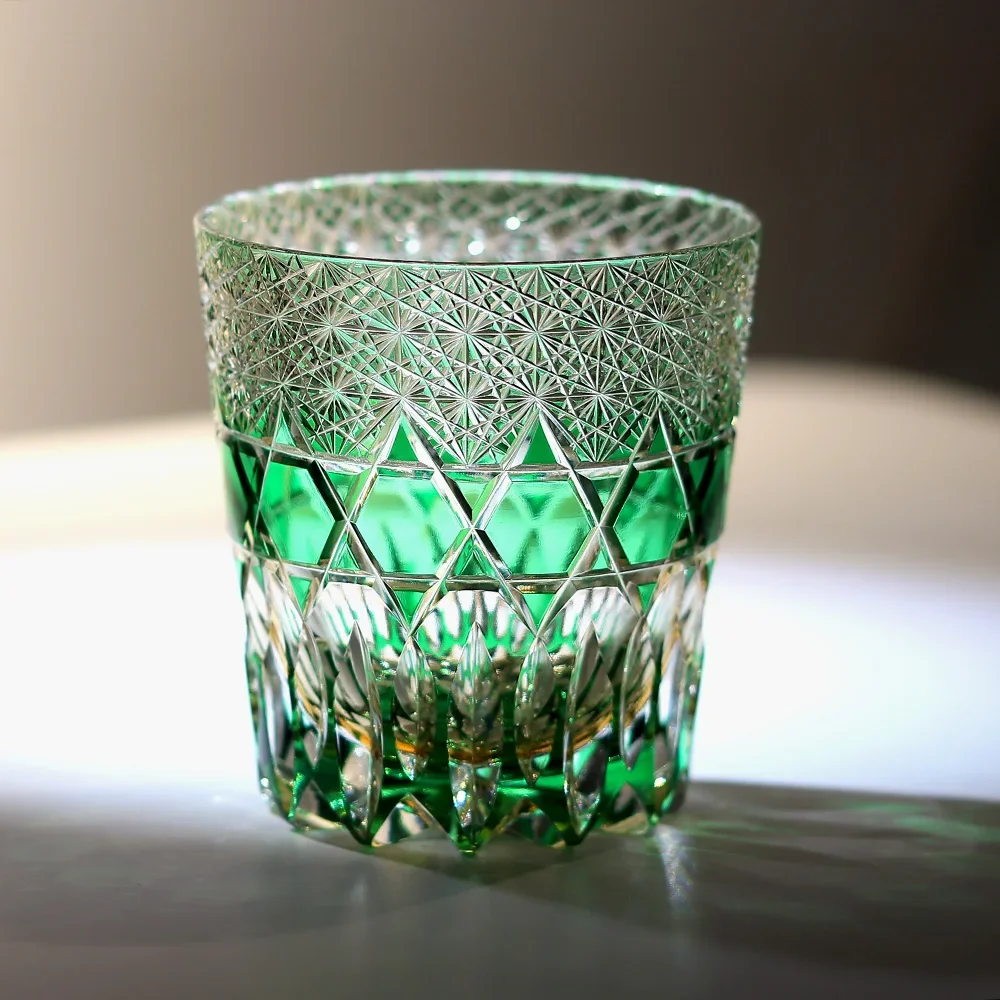 24% PbO High Lead Crystal Whiskey Glass 320ml Japanese Edo Kiriko Hand Carved Pattern Luxury Artwork Old Fashioned Cocktail Bran