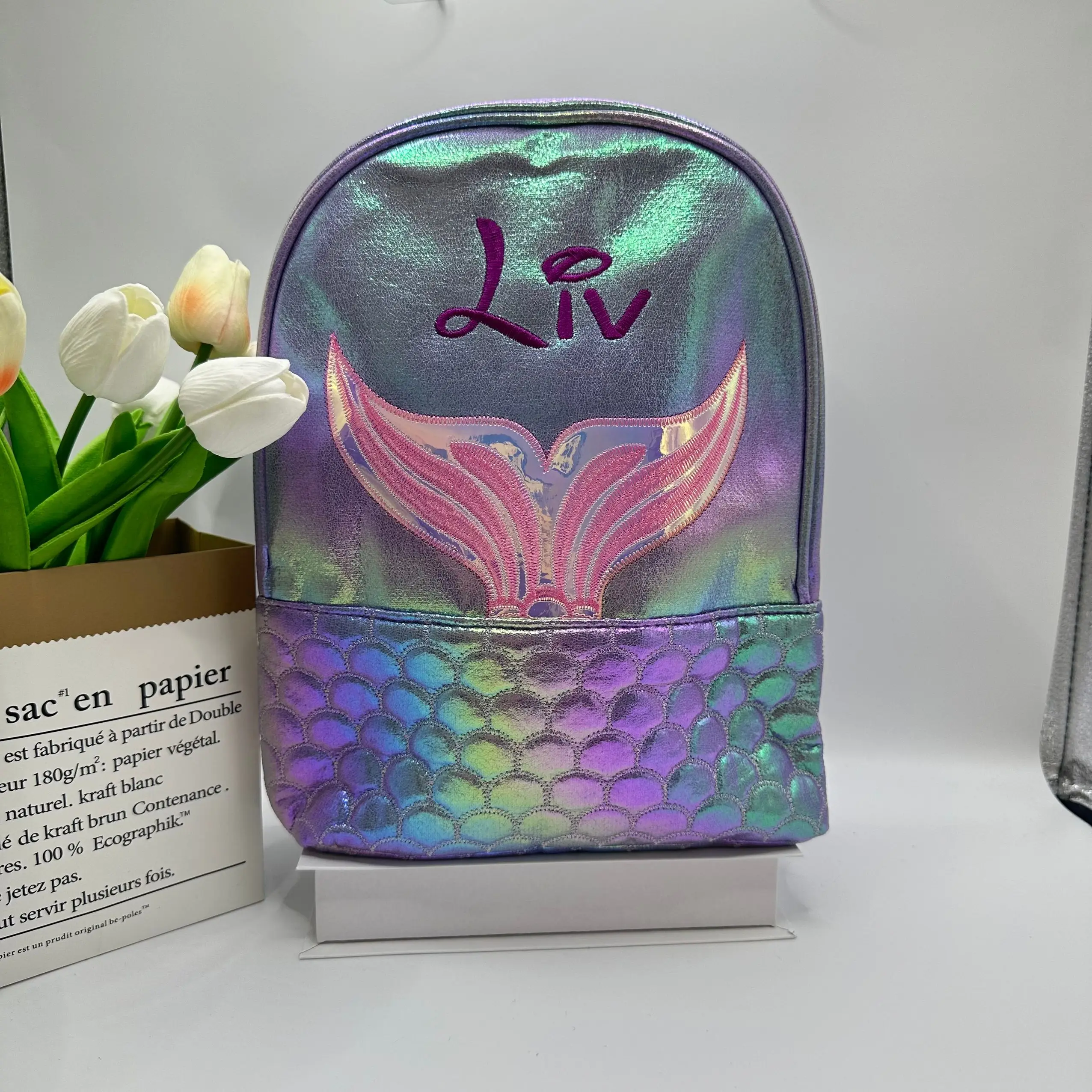 New Mermaid PU Backpack Custom Student School Bag Large Capacity Girl\'s Backpack Personalized Name Birthday Gift Bags