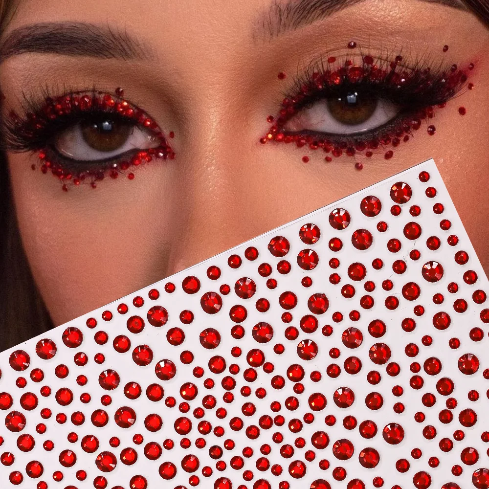 1Pcs 3D Red Gems Face/Eye Tattoos Stickers Disposable Shiny Rhinestones Self-Adhesive Sticker for Party Makeup Stage Show Decor
