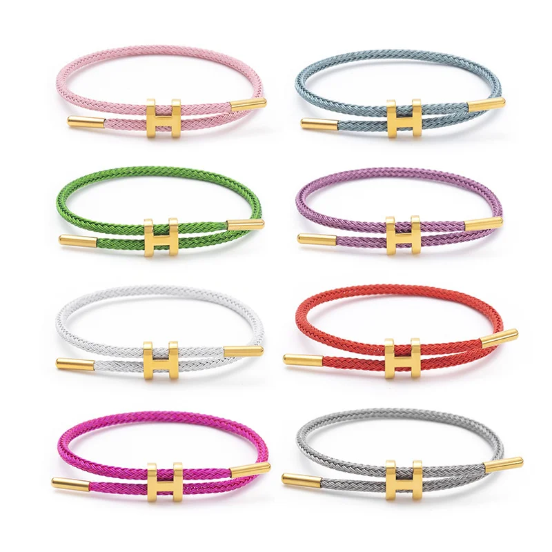 3MM H-Shaped Buckle Steel Wire Rope Bracelet 3D Hard Golden Adjustable Stainless Steel Waterproof Sweat Proof Bracelet