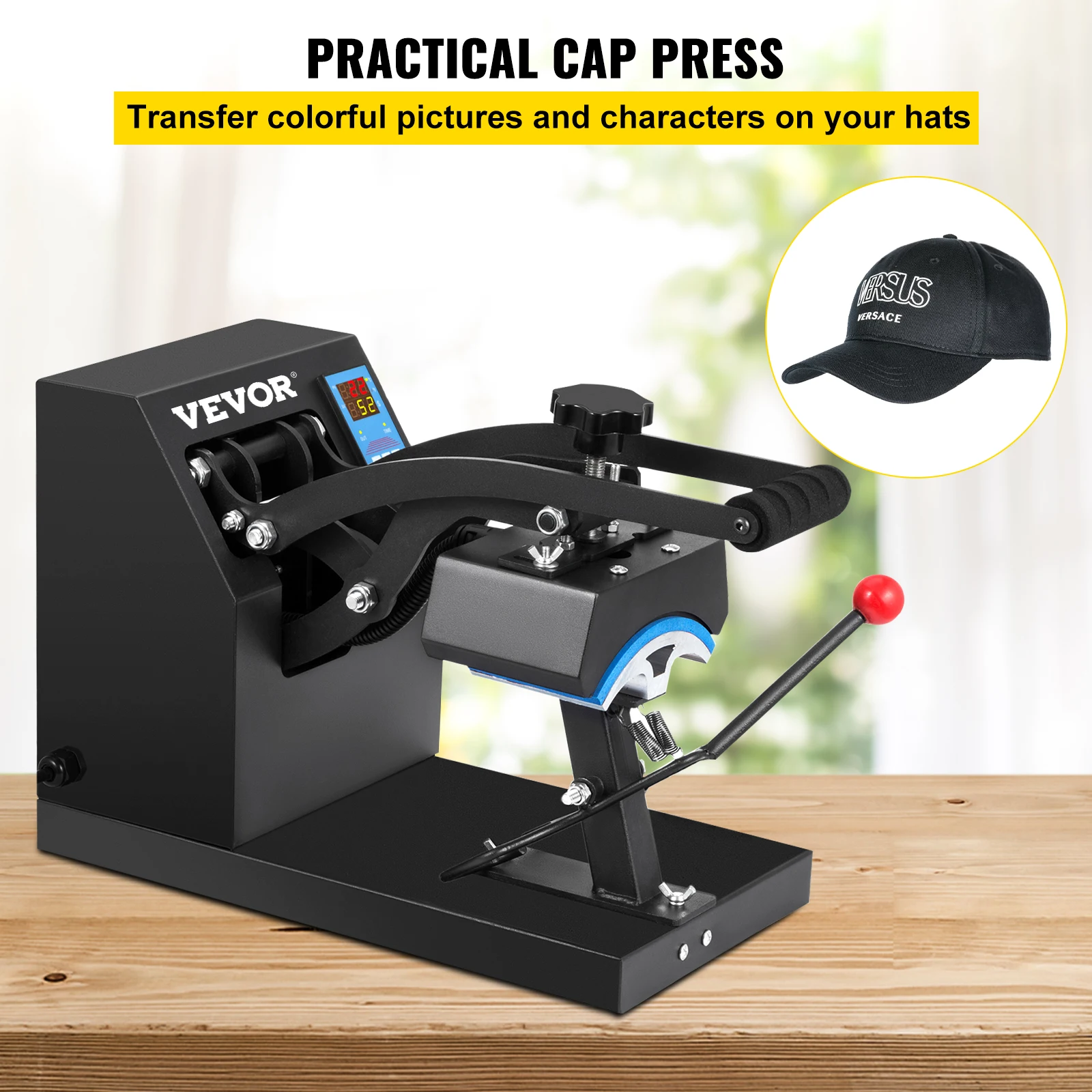 VEVOR Hat Cap Heat Press 5.5 x 3.5 inch Heat Transfer Stamping Sublimation Machine Digital Display Clamshell for DIY Advertising