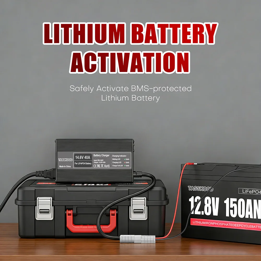 14.6V 40A LiFePO4 배터리 충전기, 12.8V 리튬인산철 배터리용 스마트 충전기, 안전 기능 내장 트리클 충전기