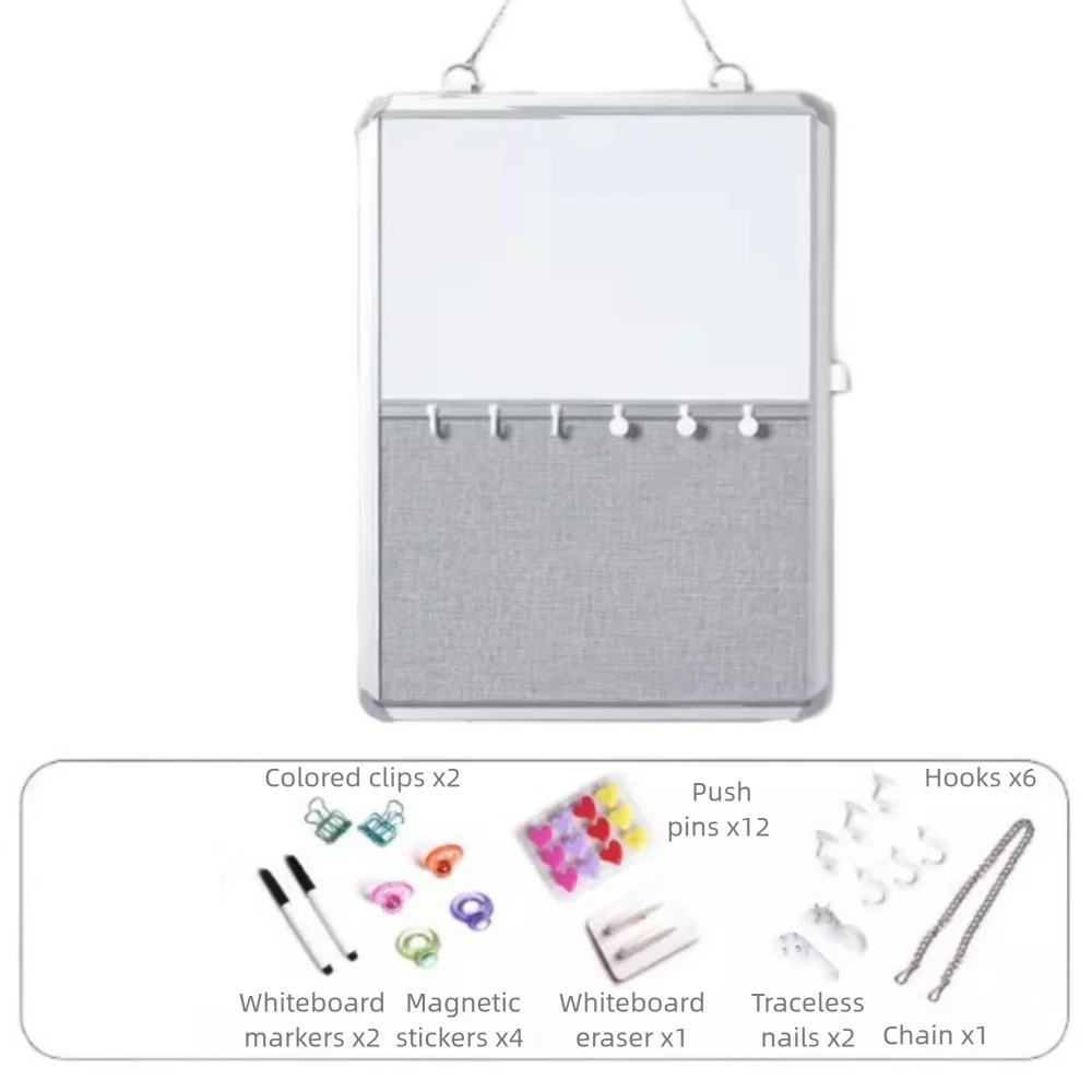 Papan Pesan Magnetik dari Kain Felt dengan Bingkai Logam, Dapat Digantung/Diletakkan, Dekoratif, untuk Memo, Dapat Diputar