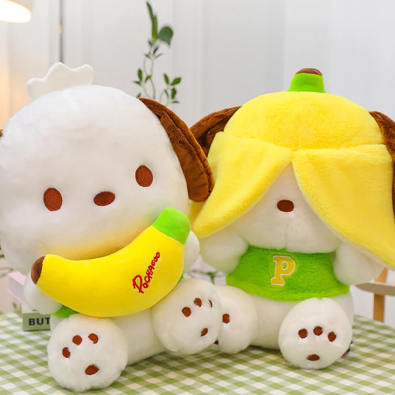 Cute Sanrio Banana Pochacco Plush Toy Kawaii Big Ear Dog Cartoon Plushies Soft Stuffed Doll Girl Bed Sleep Cushion Pillow Gift