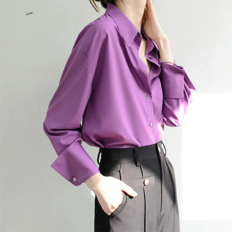 2023 New Autumn Fashion Simple Solid Button Design Sense Shirt Temperament Commuter Women's Loose and Unique Long Sleeves