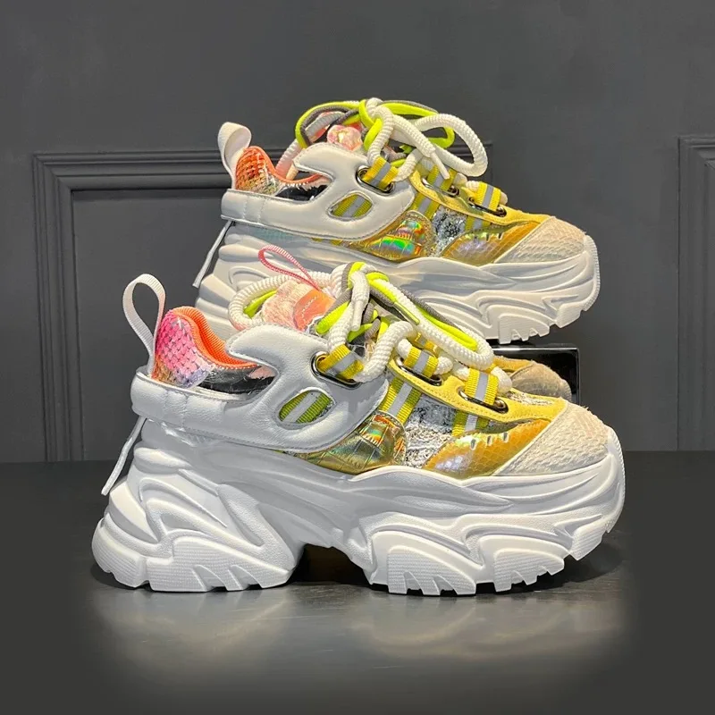 Women Fashion Design Mixed-Color Shoes High Heels Platform Chunky Sneakers High Quality Unique Design Niche Trendy Girls 2025