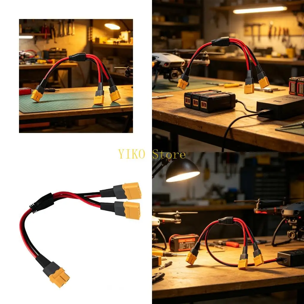 K32C Xt60H Charging Adapter Cable 10AWG, Xt60H Female to Double Male Splitter Wire for Remote Quadcopter DIY Power Routing Job