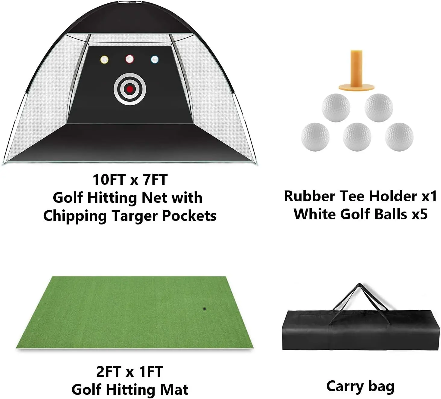 10x7ft Golf Hitting Training Aids Nets with Target and Carry Bag for Backyard Driving Chipping - 1 Golf Mat -