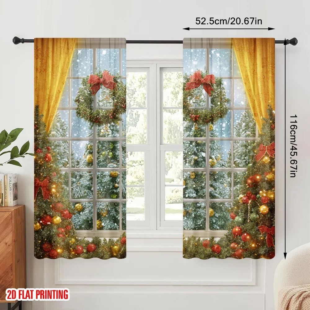 2pcs,2D plane printing Curtains&Window Treatment Christmas Tree Xmas New Year Polyester Woven (without rod) Home Decor for