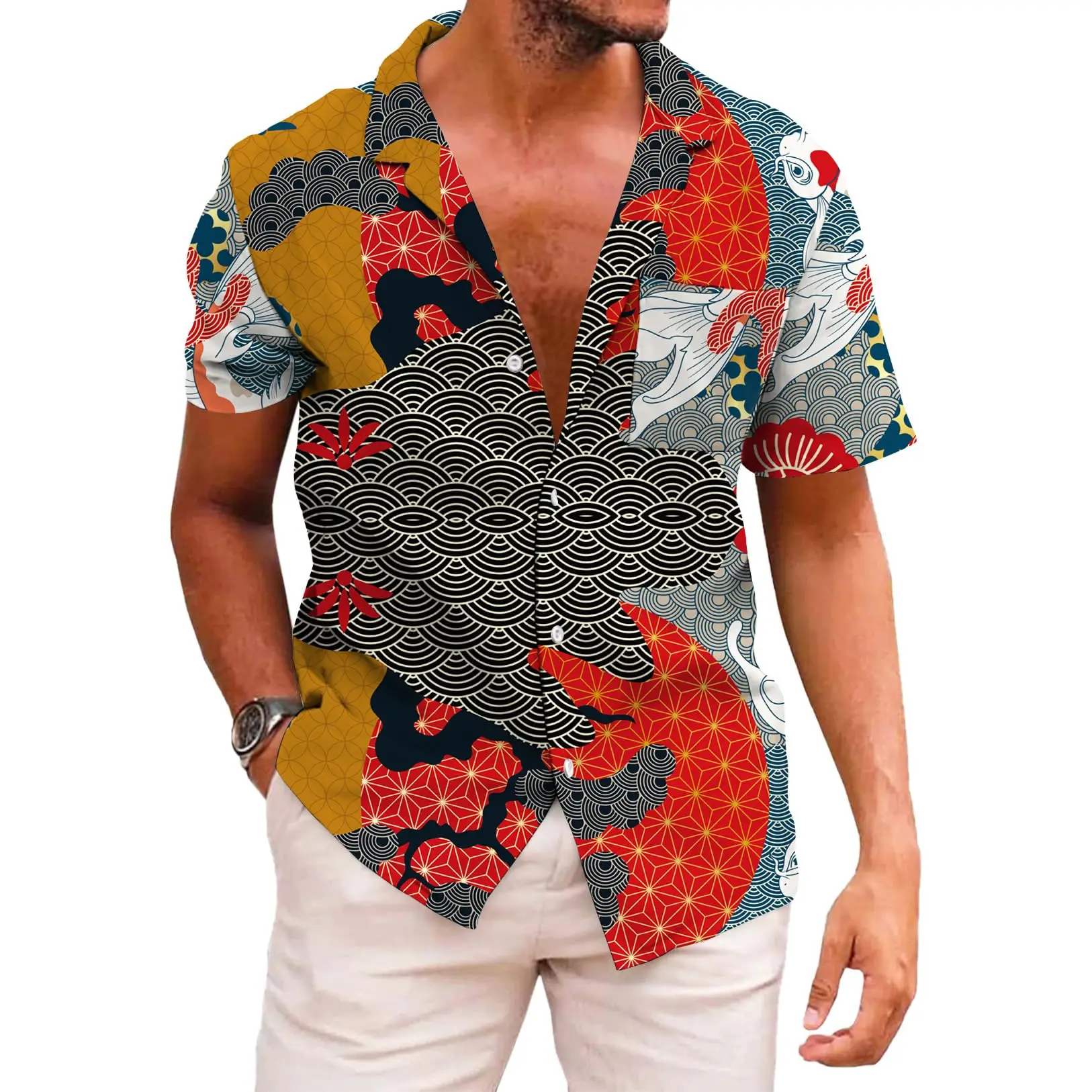 

KYKU Funky Hawaiian Shirt for Men Palm Beach Shirts Tropical Vacation Clothes