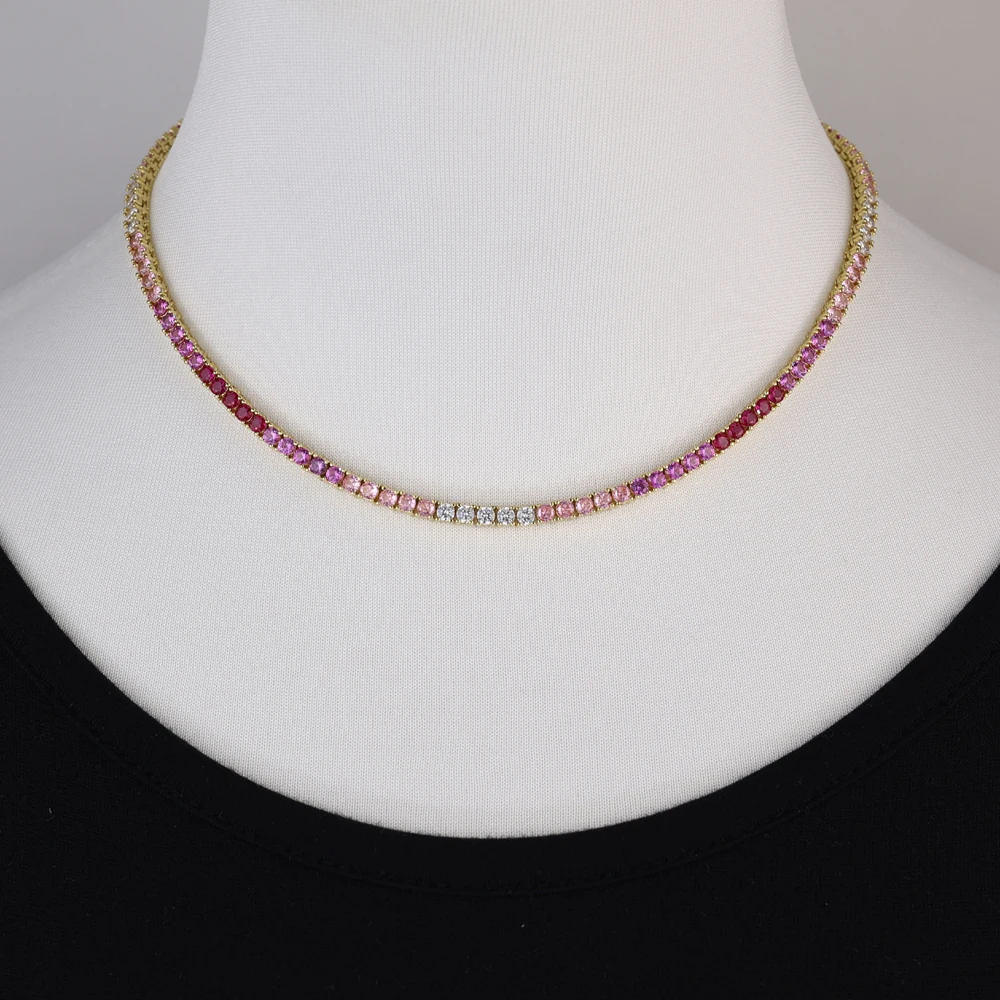 New Thin 3mm CZ 1 Row Shiny Tennis Chain Necklace Hip Hop Iced Out Bling Cubic Zircon Choker Jewelry Gold Color For Women Men