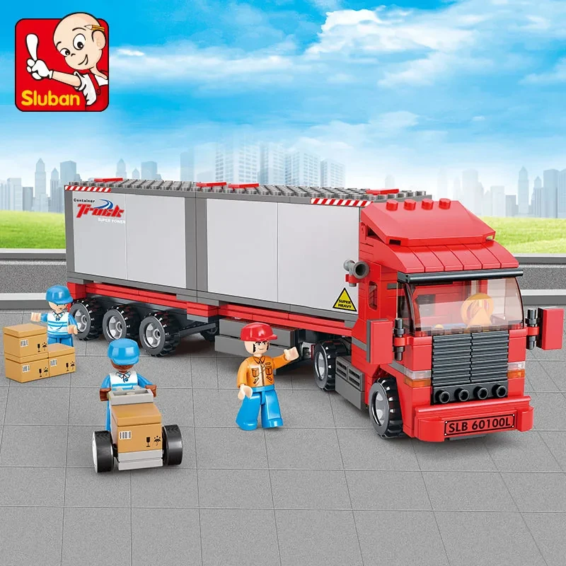 345PCS City Double Container Freight Car Building Blocks Transport Truck Car Model Bricks Sets Educational DIY Toys For Kids