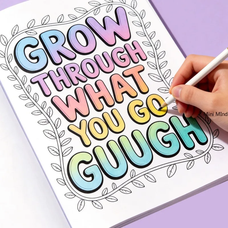 An Adult Emotional Relief Anxiety Healing Hand Drawn Graffiti Book, An Inspirational English Slogan Meditation, 28 Pages