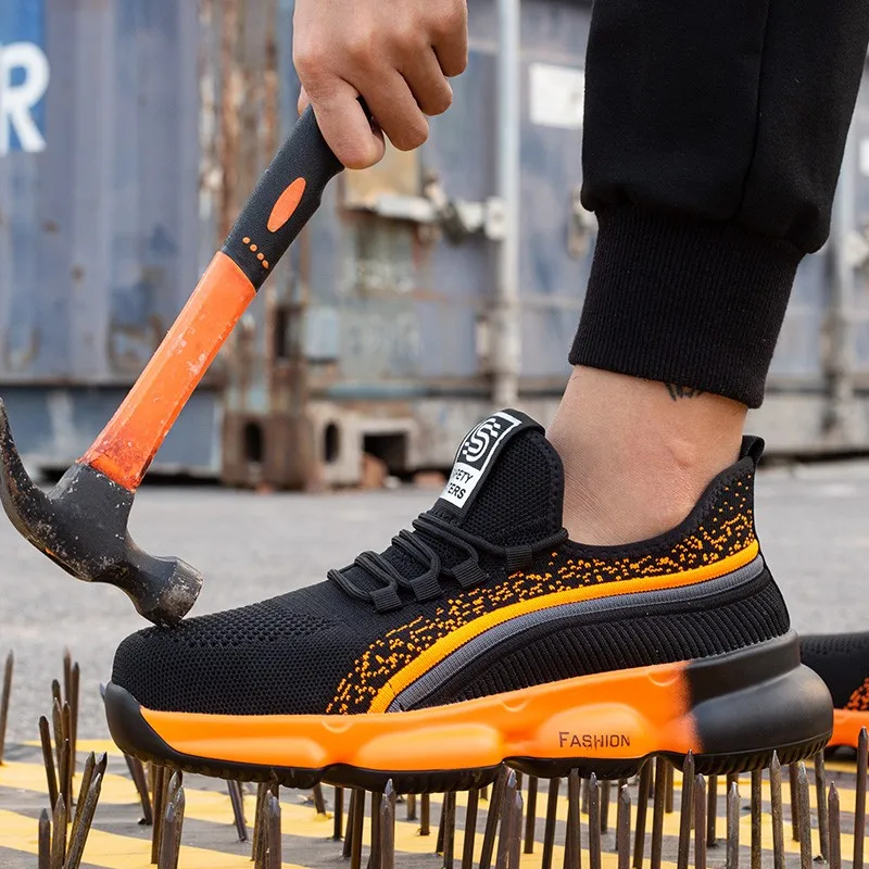 Zapatos De Seguridad para hombre, calzado De seguridad antiimpactos y antipinchazos con punta De acero, malla tejida, Zapatos De Seguridad transpirables