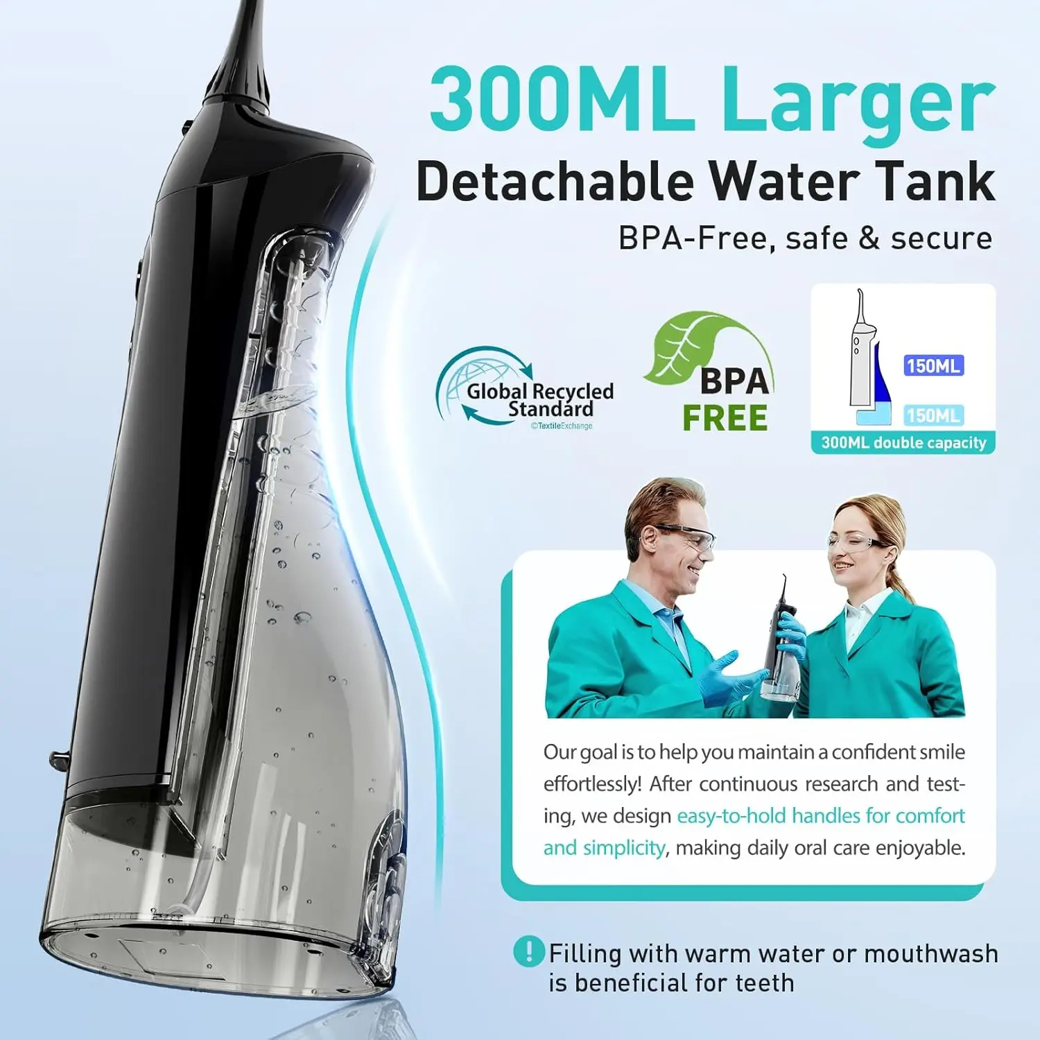 Water Dental Flosser C20(F5020E) Portable Cordless for Built-In 300ml Water Tank IPX7 Waterproof Multiple
