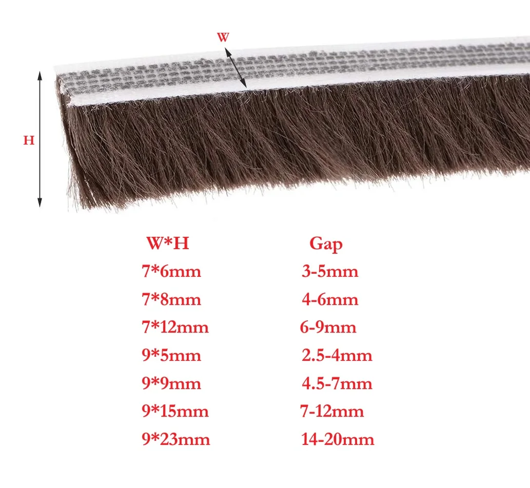 50M Self Adhesive Brush Seal Weather Stripping Windows Doors Draft Stoppers