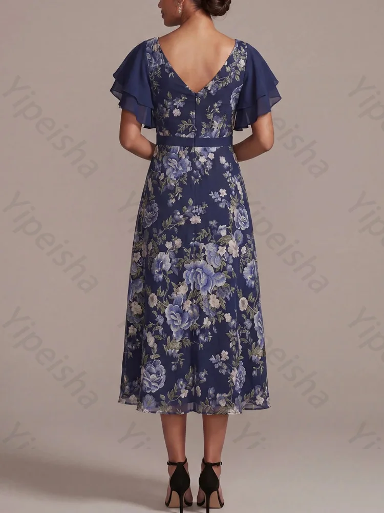 Customized Navy A-Line V-Neck Sleeveless Mother of The Bride Dresses Sexy Backless Evening Dress High Quality Prom Party Gowns