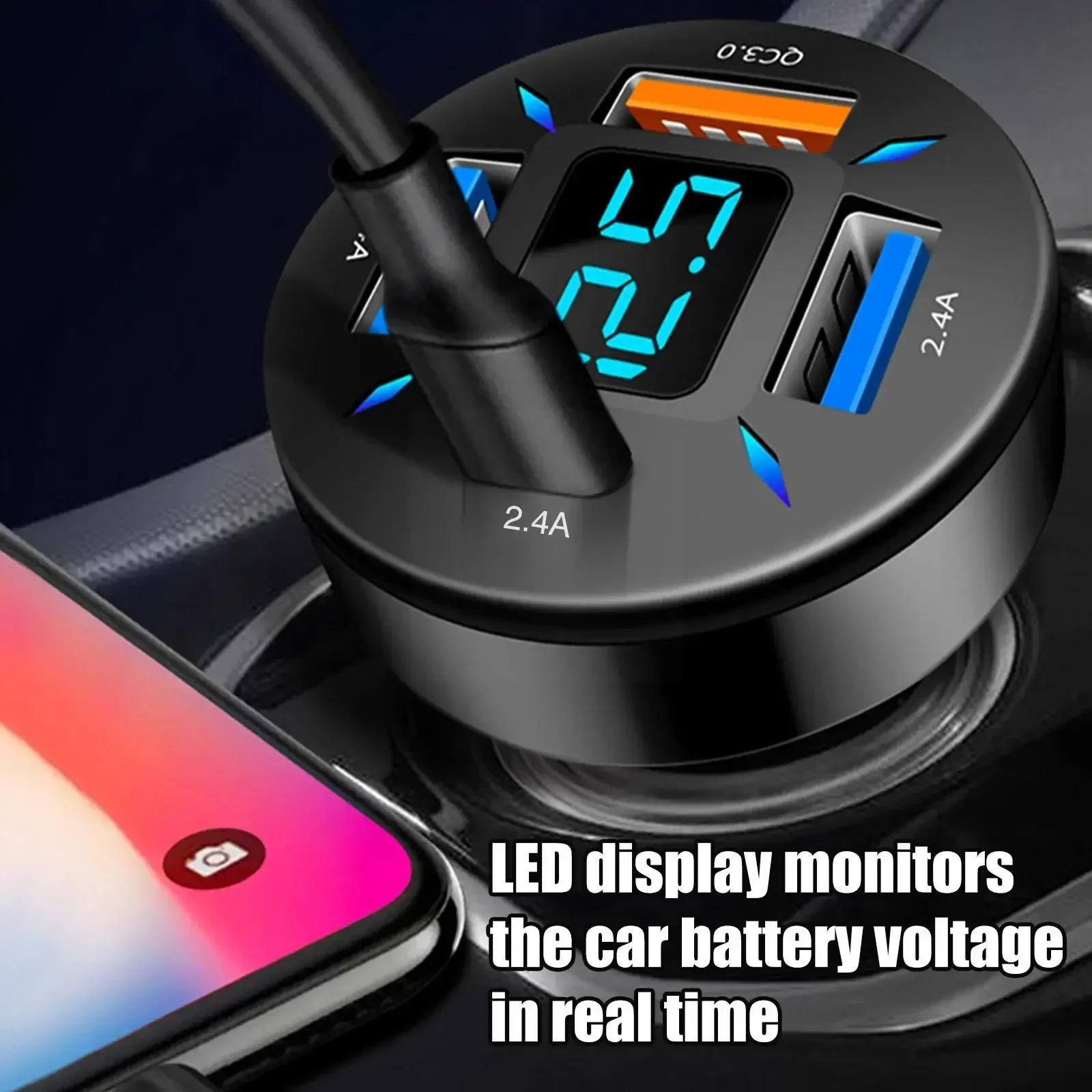 66W 4-Port USB Car Charger - PD QC3.0 Type C Fast Charging Cigarette Lighter Socket Splitter