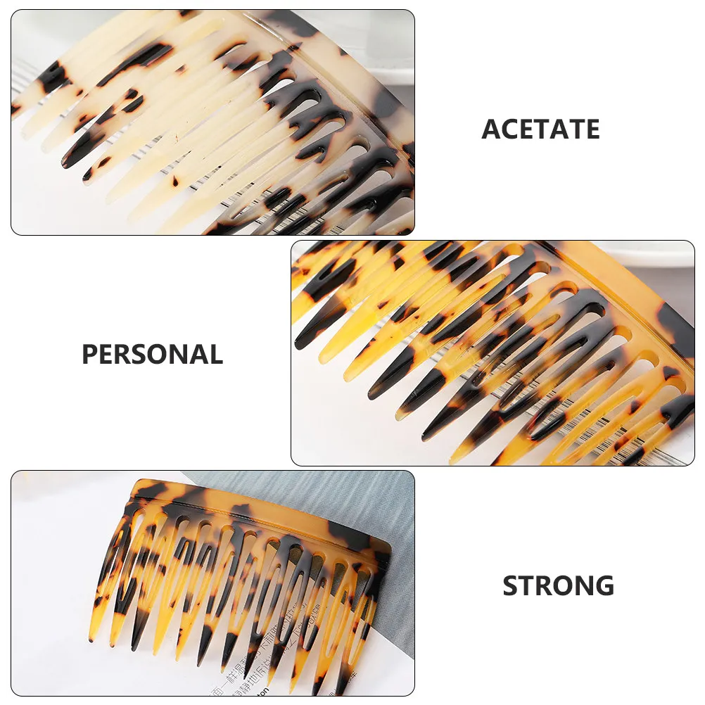 Leopard Print Acetate Hair Side Combs for Women – Retro French Clips with Strong Hold, 2 Pcs