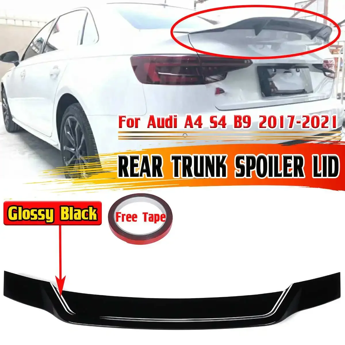 

New A4 Car Rear Trunk Spoiler Lip Boot Wing Lip RT Style Rear Wing Spoiler For Audi A4 S4 B9 2017-2021 Rear Roof Lip Spoiler