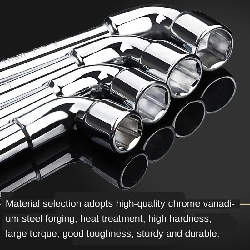 7Pcs L Type Angled Socket Wrench Spanner With Thru Hole Car Ratchet Wrench Car Repair Pipe Socket Key Wrench Tool Set