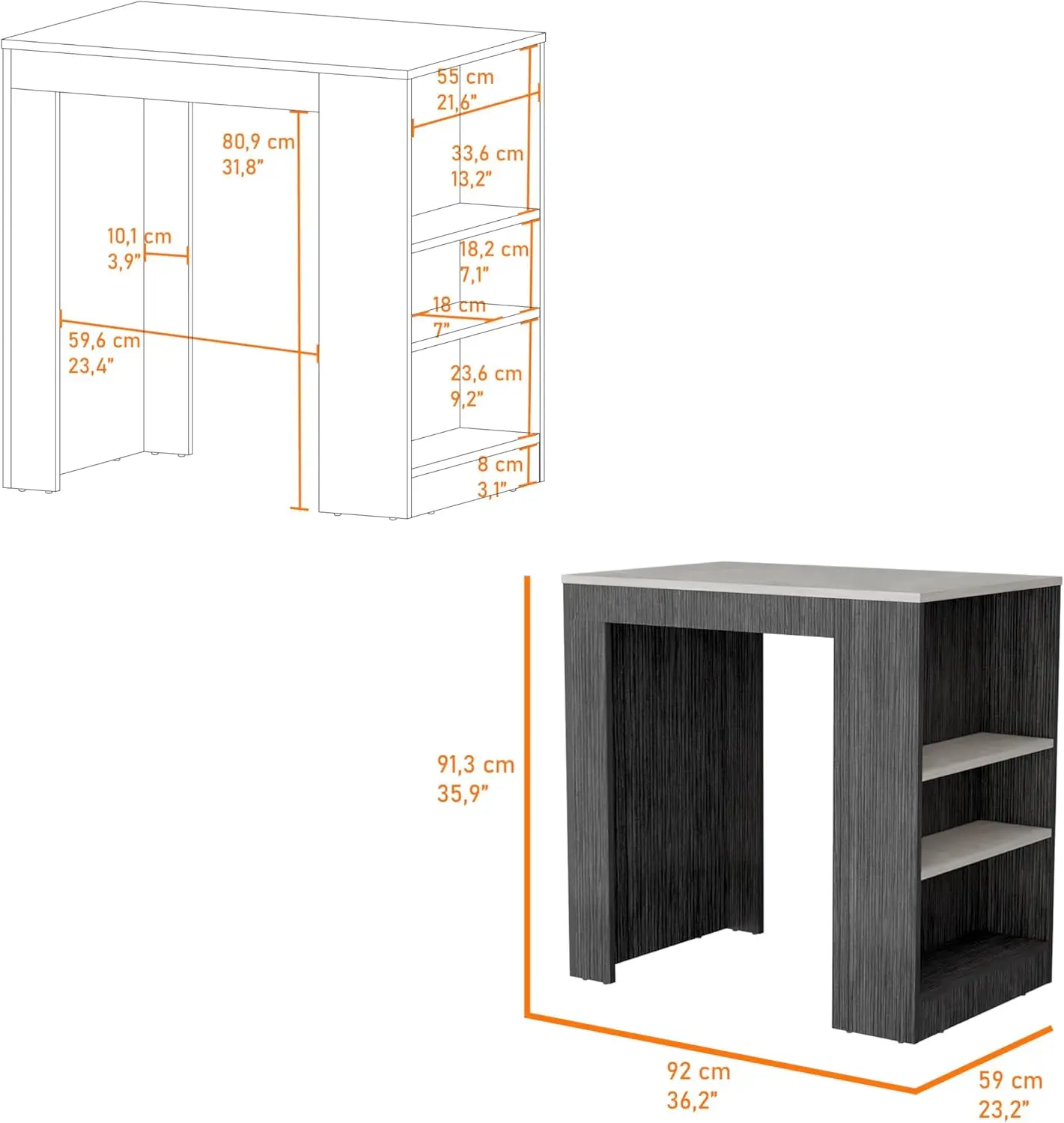 Harlan Kitchen Island, Smokey Oak/Ibiza Marble