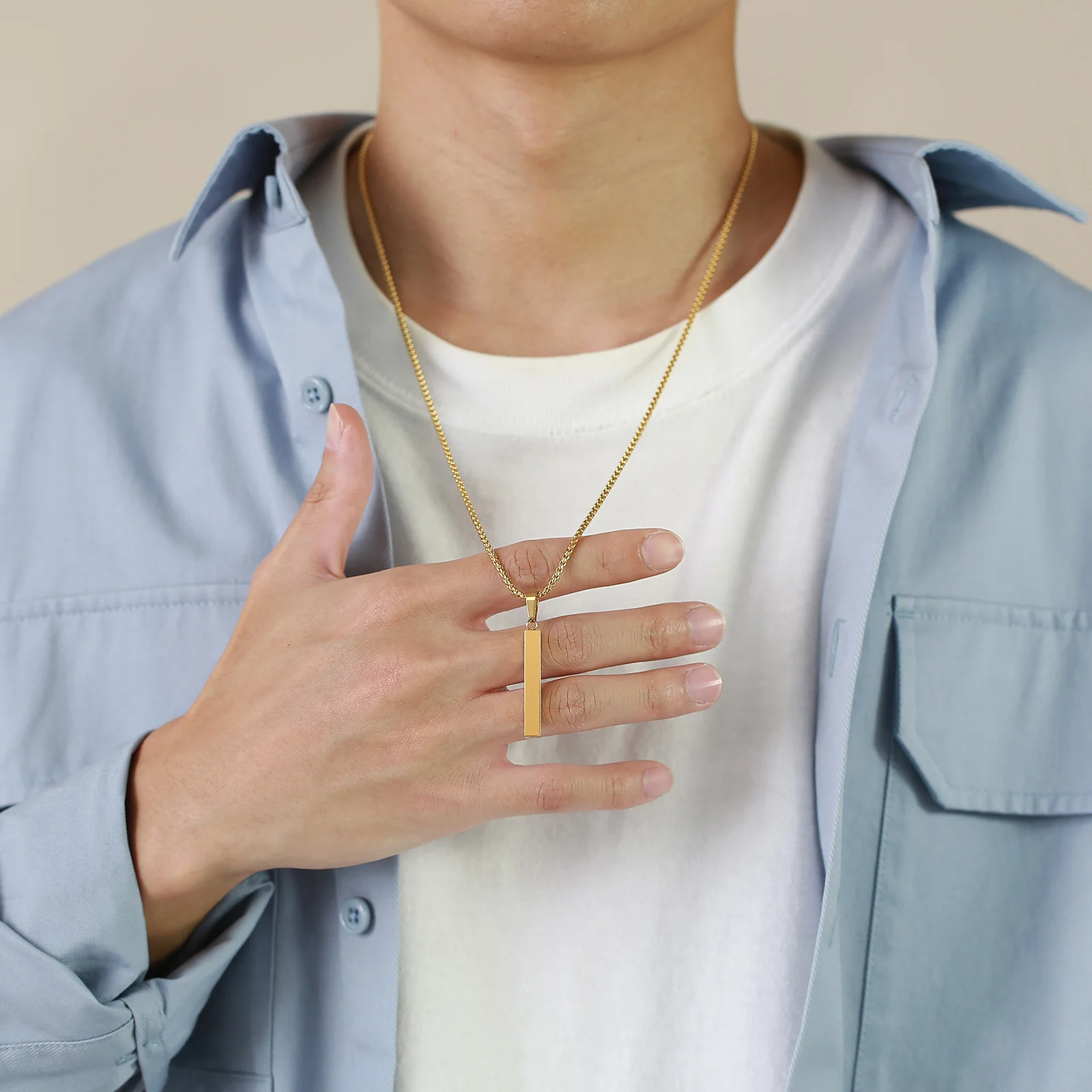 Personalized 1-4 Sides Pillar Necklace for Men Women,Stainless Steel Rectangle Vertical Bar Pendant Necklace Gifts