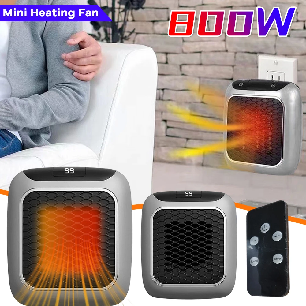 Wall Mounted Heater 800W Mini Heater Portable Electric Heater PTC Ceramic Heating Fan with Remote Control for Home Bedroom Dorm