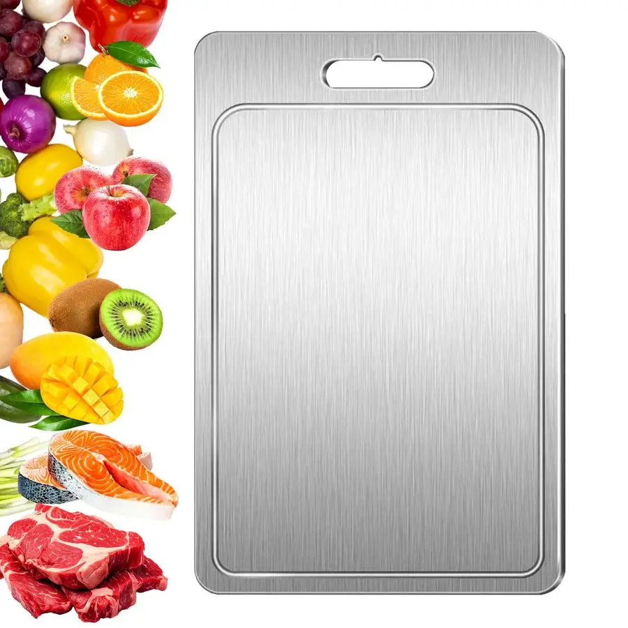 

Cutting Board Pure Metal Double Sided Chopping Board with Juice Groove, Durable Kitchen Cutting Surface for Meat, Vegetables amp