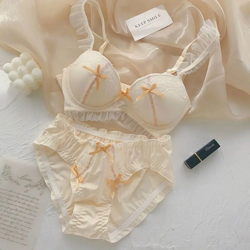 Girl candy colored bra set with no steel ring, small chest gathers underwear, cute and pure desire