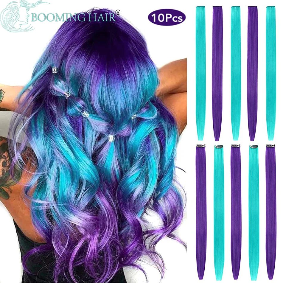 

Blue Purple Hair Extensions Clip in for Bright Vibrant Neon Hair Extensions Fairy Hairpieces Long Straight Color Hair Extensions