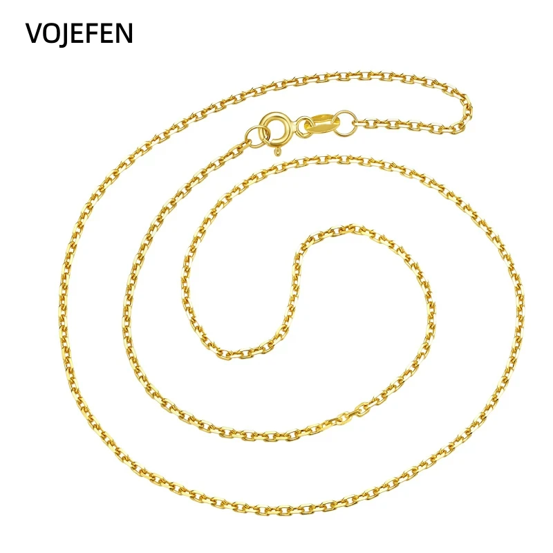 VOJEFEN 14K Real Gold Necklace Jewelry AU585 Pure Gold Stamp Cross Chain 45-60cm Women Fashion Jewelry Luxury Gift Certificate
