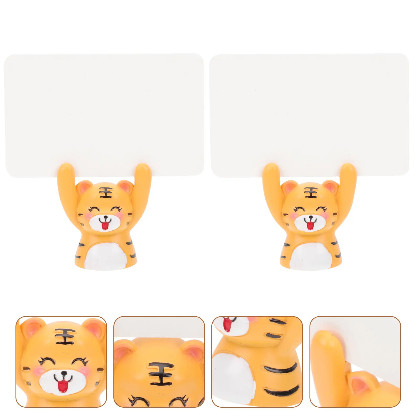 2Sets Tiger Ornaments Resin Paper Indoor Desktop Decor Message Card Holder Wish Cards Home Decoration Festive Gift Tiger Year