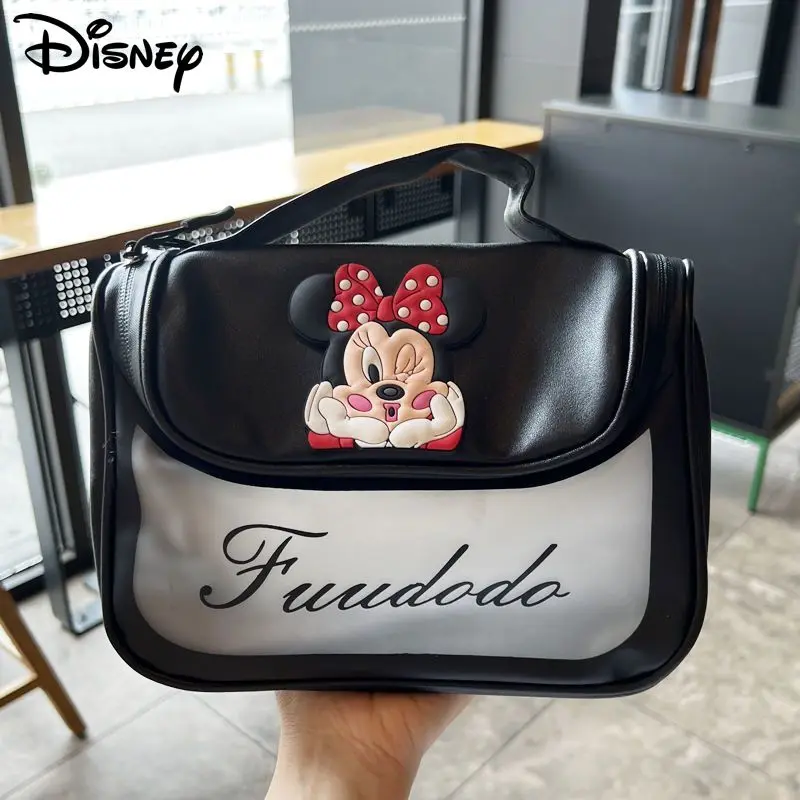 Disney Mickey Minnie Cartoon Black Makeup Bag Portable Women\'s Travel Cosmetics Storage Bag Transparent Large Capacity Handbag