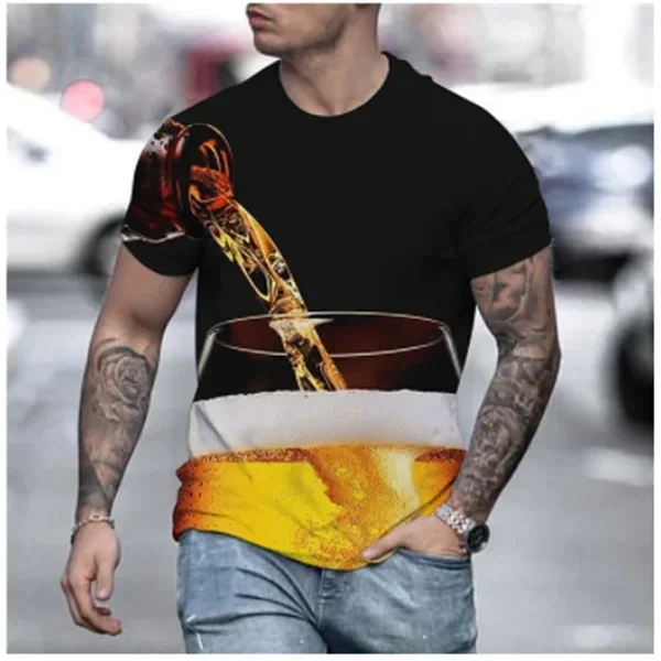 Summer Men's T-shirt Beer Pattern 3D Printed Short Sleeve Trend Tops Oversized T-shirt Casual Street Men's Clothing