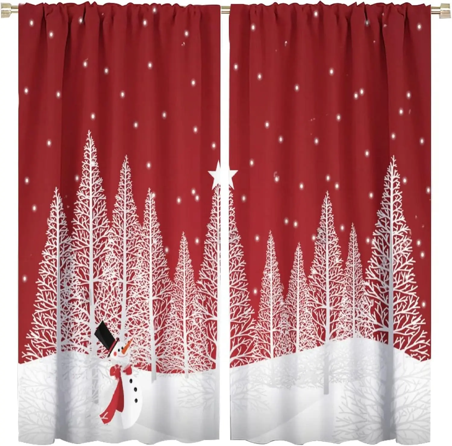 

Christmas Curtains with Cute Elf, Snowflakes and Gifts Print, Festive Winter Holiday Drapes for Living Room Window Decor