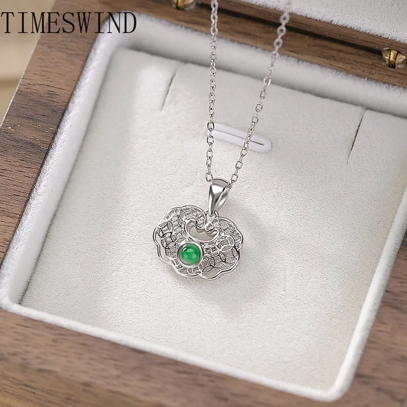 

TIMESWIND оригинальный зеленый нефрит A-типа S925 монета Ruyi полый кулон женское модное ожерелье ювелирные изделия с сертификатом