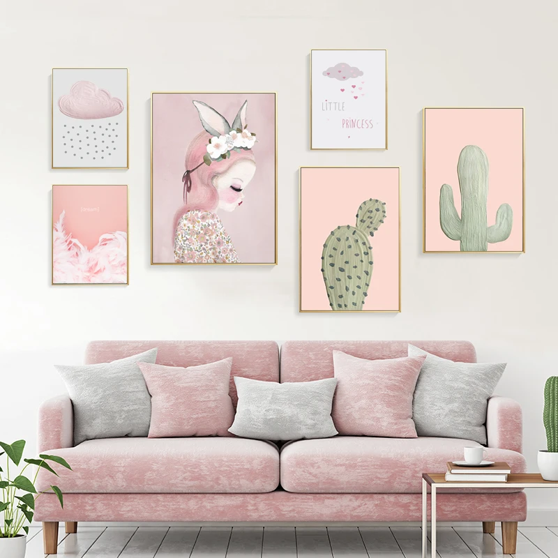 

6pcs /Set of Cartoon Clouds, Cacti, Feathers, Canvas Paintings, Canvas Posters, Wall Art, Nordic Living Room Home Decoration