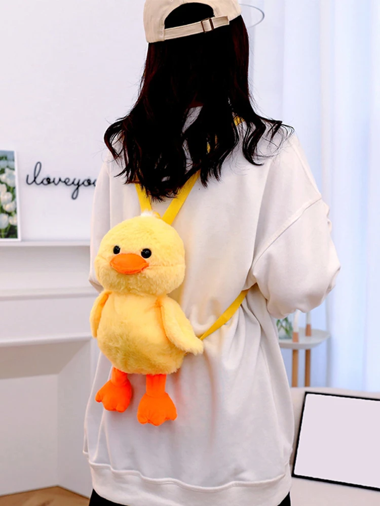 33cm Little Yellow Duck Cartoon Plush Backpack Kawaii Stuffed Animal Duck Bag