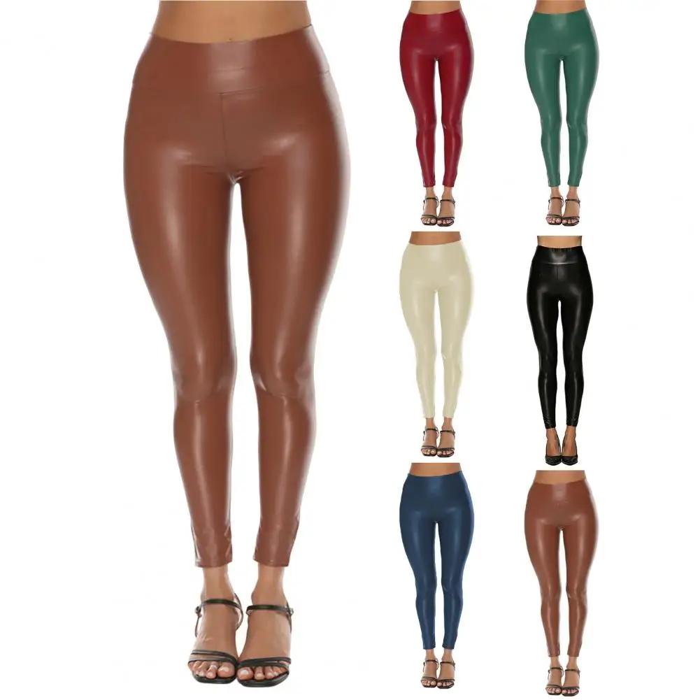 Mallas Push Up elásticas para mujer, Leggings sexys de tiro alto, color verde, pantalones de cuero mallas