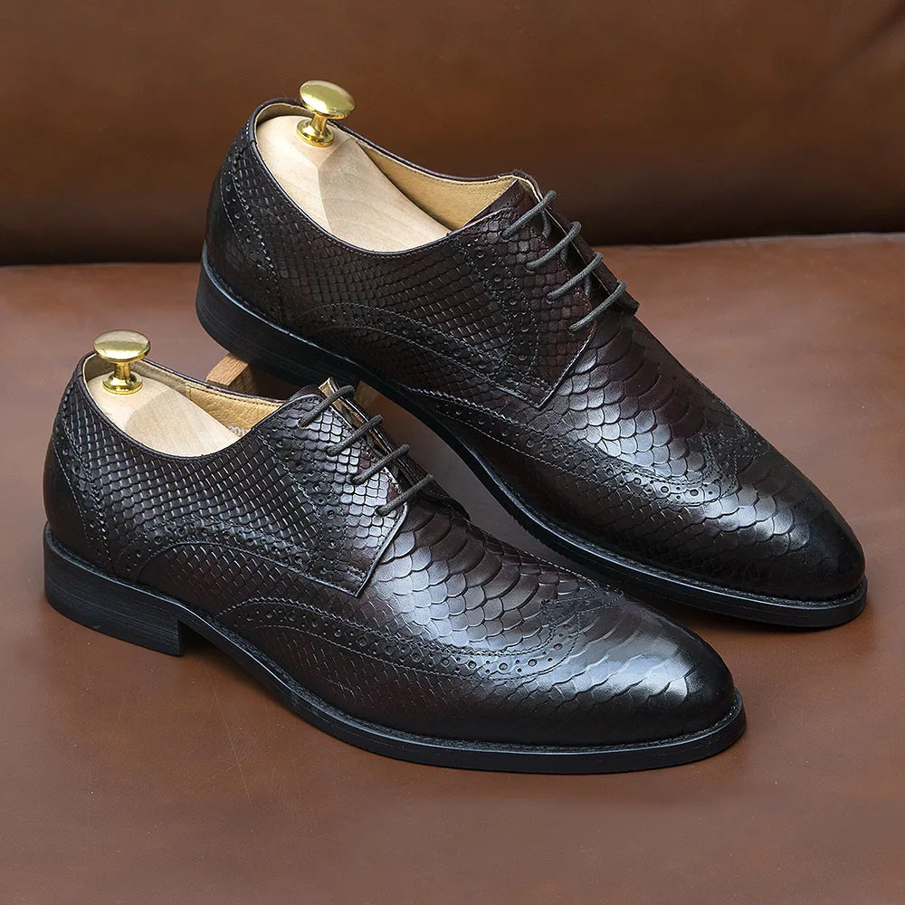 Summer New Pattern Top Layer Cowhide Business Dress Block Men's Wedding Soft Sole Soft Leather Suede Trendy Men's Casuals Shoes