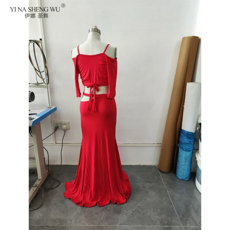 Traje de práctica de danza del vientre para mujer, traje de actuación de danza Oriental, falda superior con cordones, Ropa de baile para bailarines femeninos