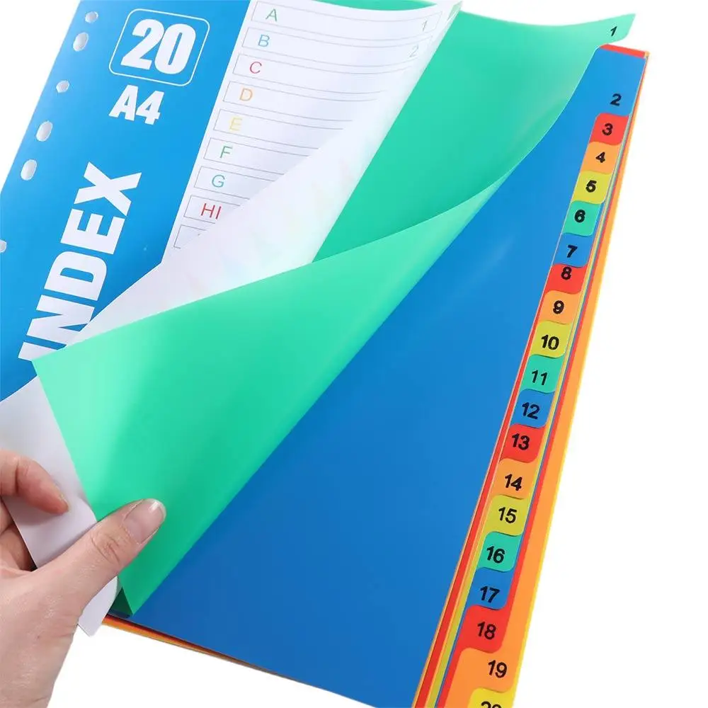 5/10/12/20/31Pages Index Separator Page PP Material Numbers Loose-leaf Dividers A4 Size Colored Binder Dividers Office Supplies