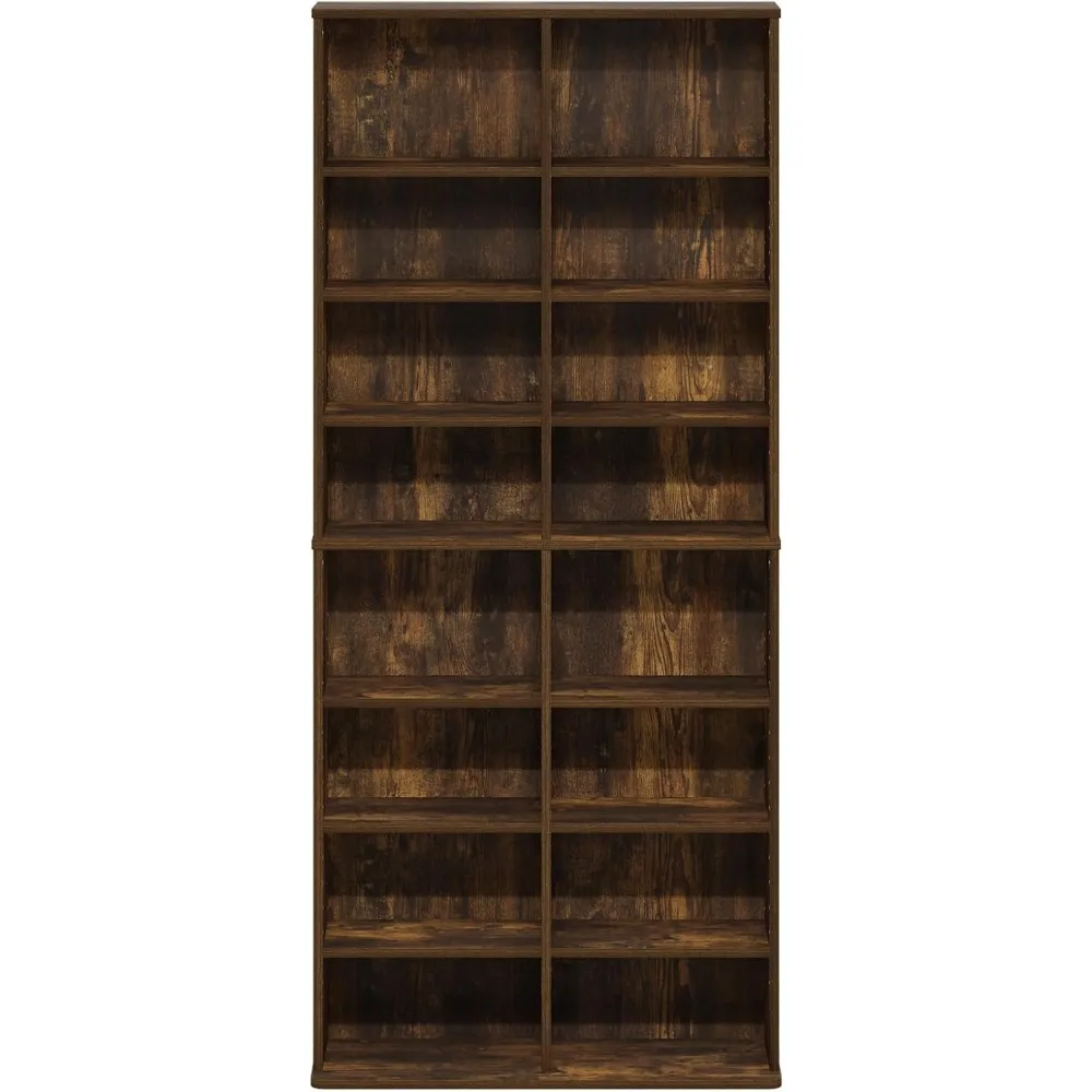 رف برج تخزين الوسائط المتعددة ذو 16 رف من Furinno Jaa مع أرفف قابلة للتعديل، صنوبر كهرماني