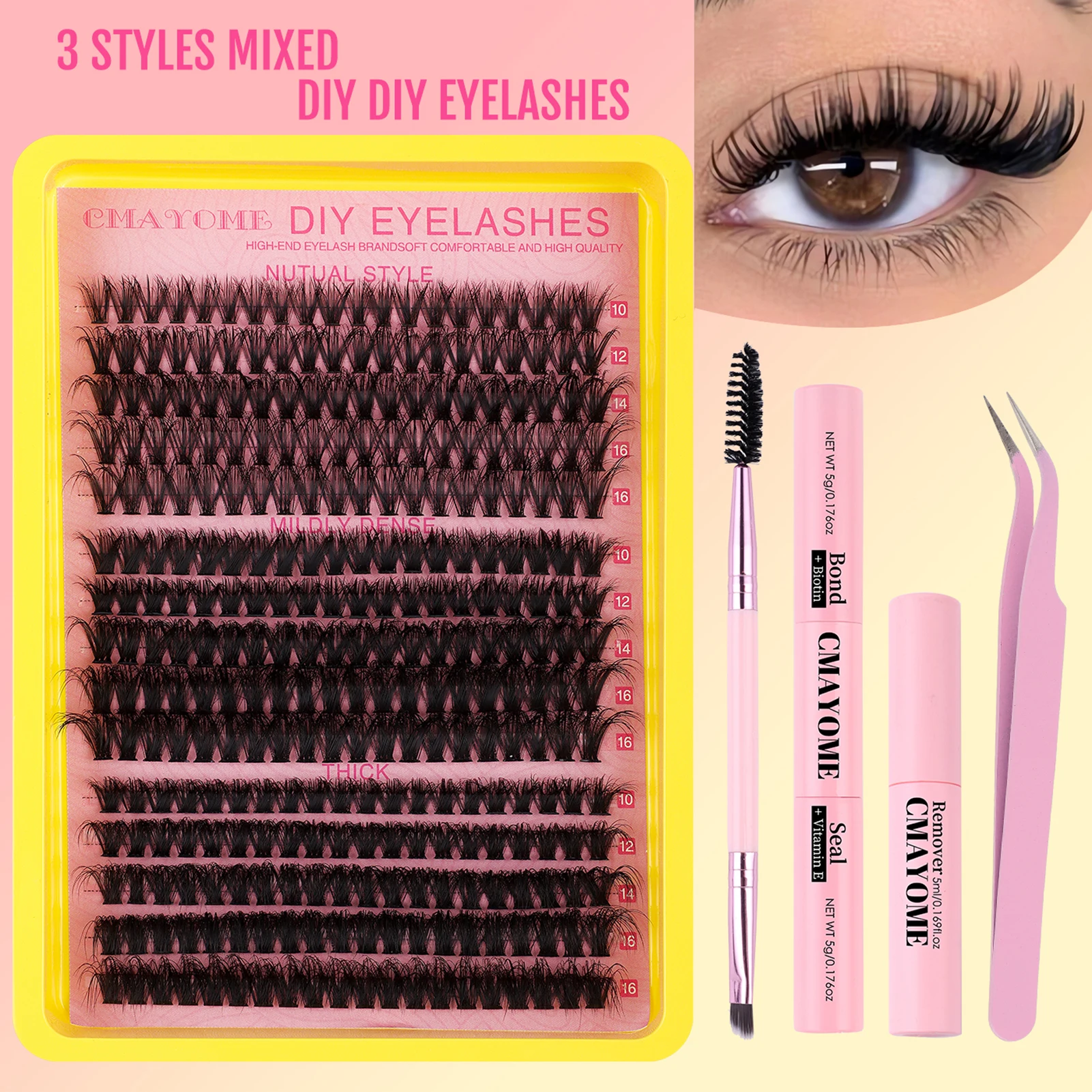 Fluffy Cluster Lashes Set Bindung und Siegel Kleber Applikator Kit Russische dicke D Curl Natürliche Wimpernverlängerung DIY Make-up-Zubehör