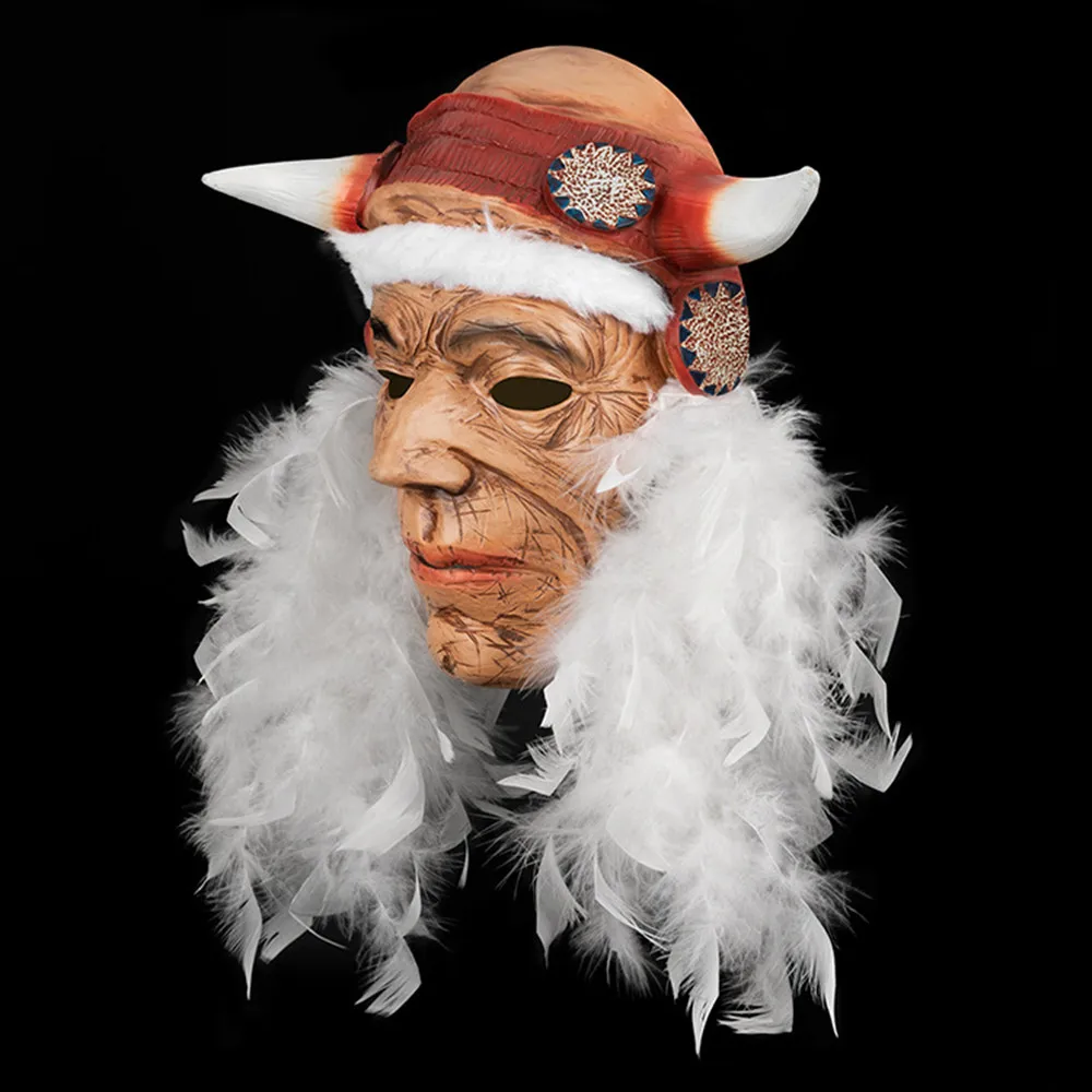 Realistische Gesichtsmaske mit Falten eines Älteren Mannes für Halloween-Cosplay-Party, Indianerhäuptlings-Latexmaske – Detail 4