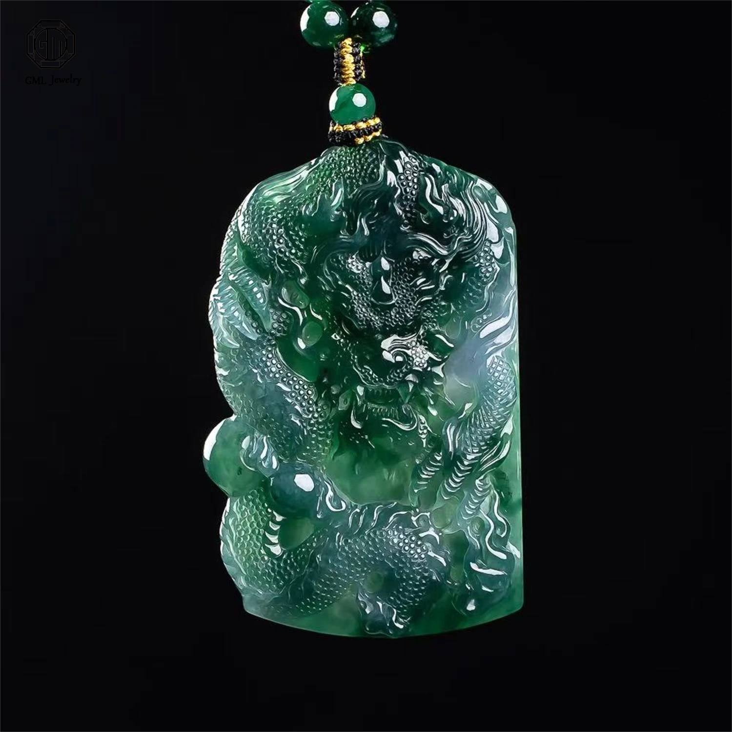 Natural Grade A Jadeite Three Dimensional Thick Dragon Plaque High Ice Old Material Pendant Unisex Gemstone Necklace Jewelry