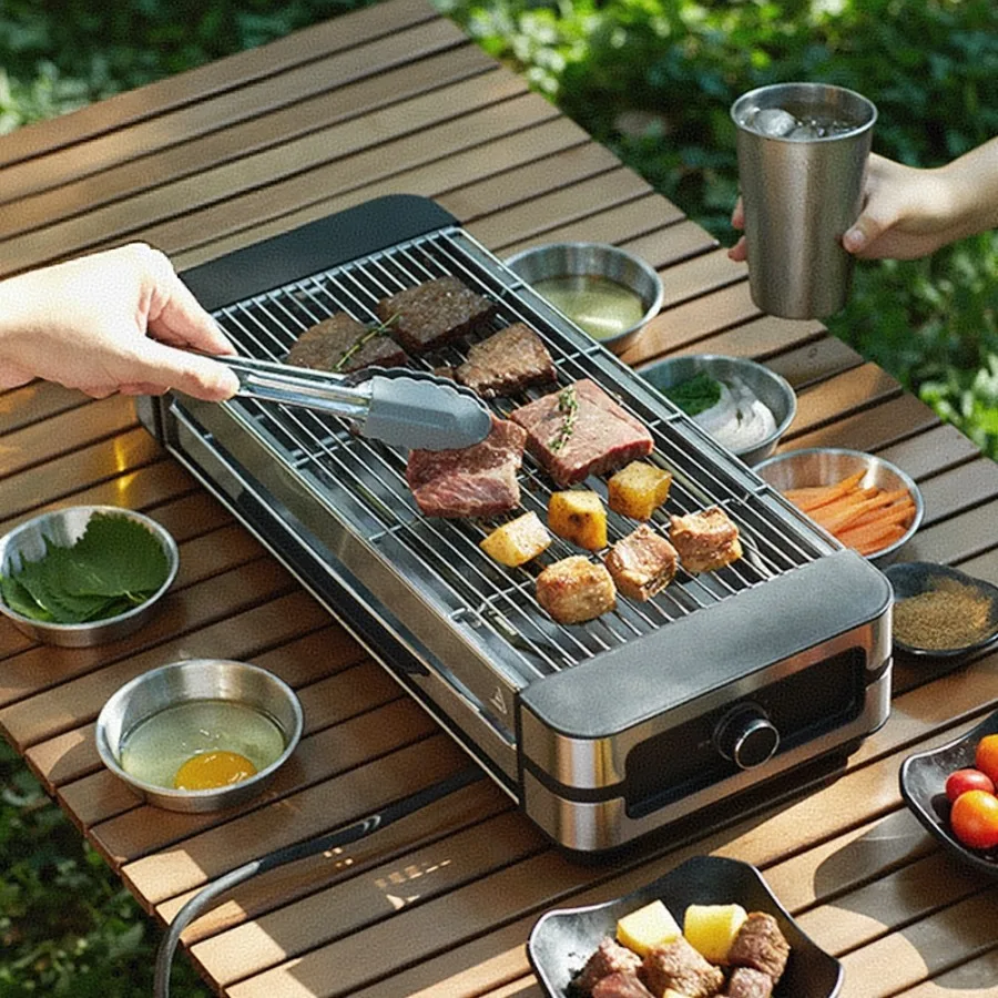 

AMERZIS Electric Grill, Stainless Steel Indoor BBQ Skewer, 110-130V US Plug, No Battery Required, Power Supply Operated