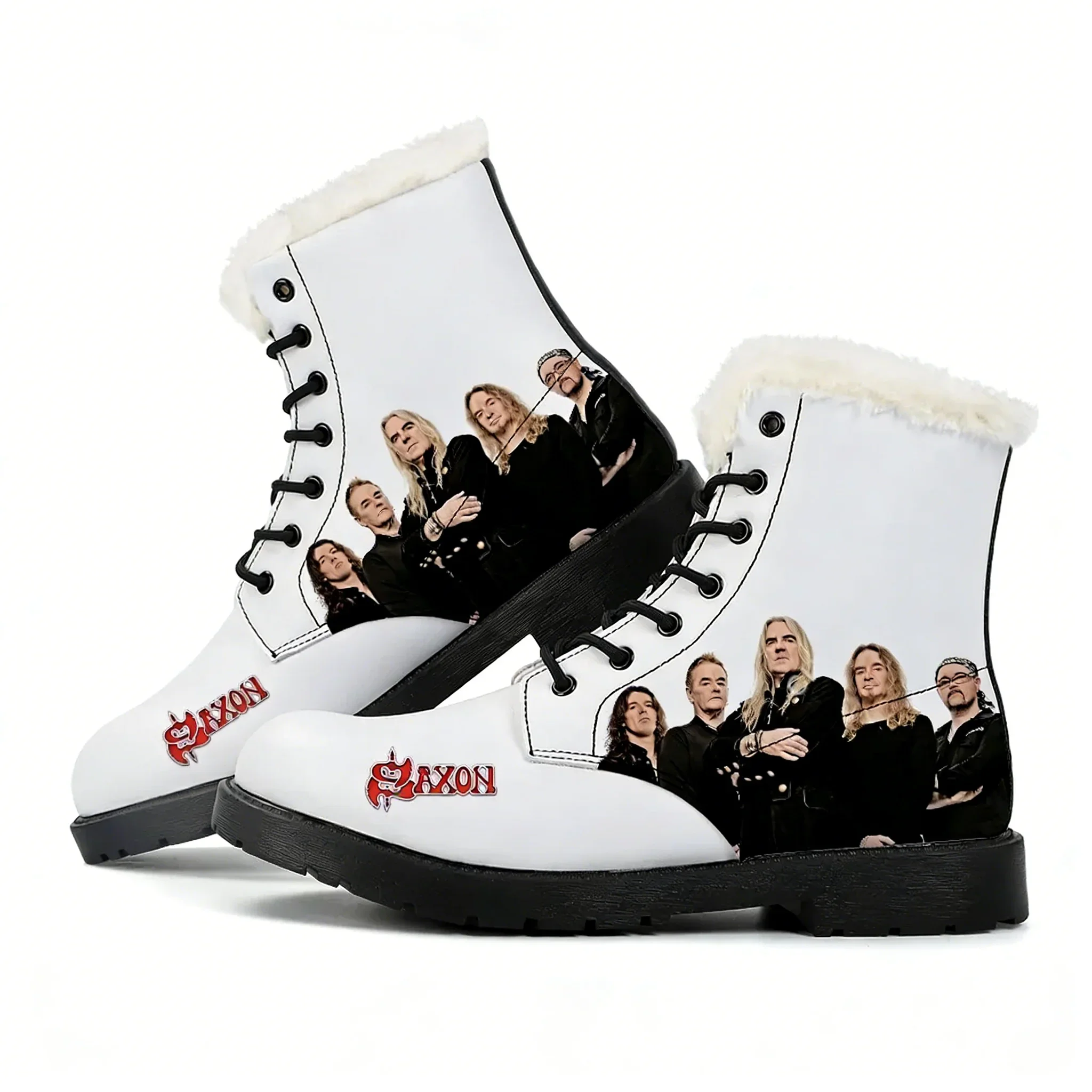 

Saxon Band Plush Boots Mens Womens Teenager Casual Shoes Outdoor Keep Warm Leather Boot Couple Print High Quality Custom Shoes