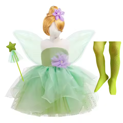 Tinker Bell Princess Dress for Baby Girl Kids Purple Large Flower Decorated Sparkling Sleeveless Tutu Gown Party Clothing